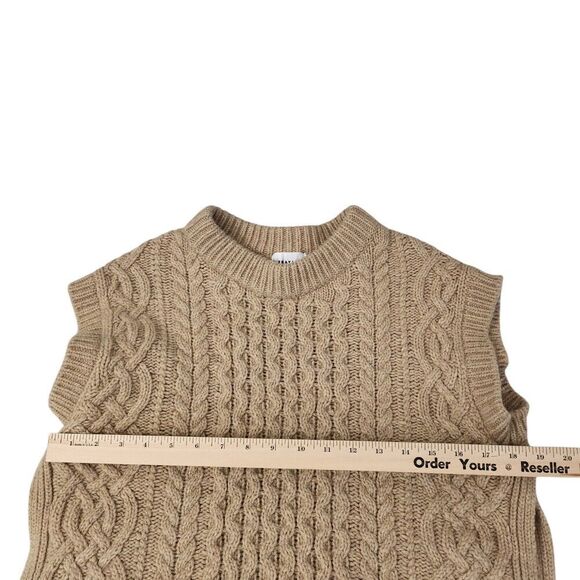 FRAY I.D Sweater Vest Womens Medium Beige Wool Blend Cable Knit Crew Neck - Picture 8 of 9